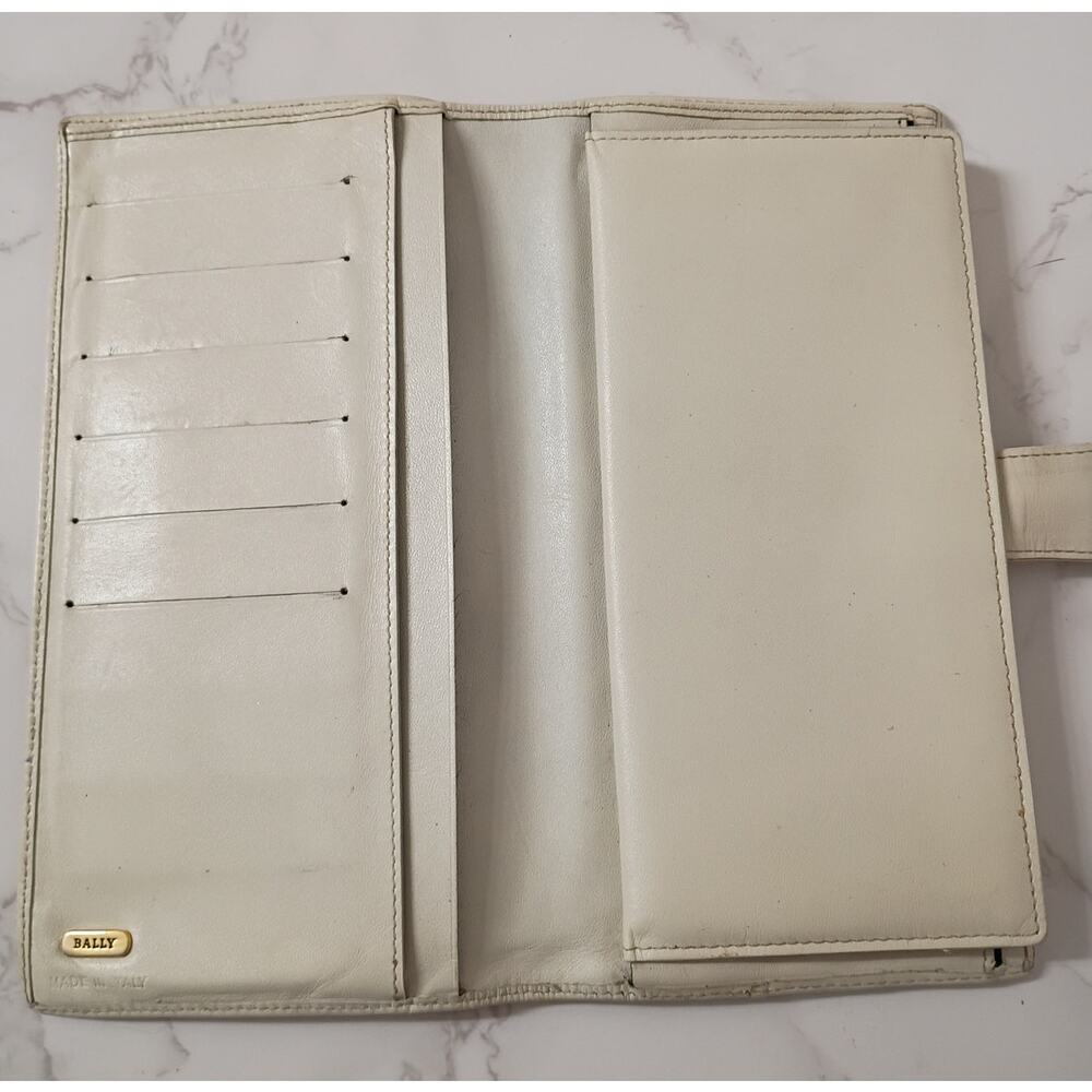 BALLY Vintage Beige/Cream Logo Monogram Leather Wallet w/ Checkbook Holder - EUC - Picture 6 of 10